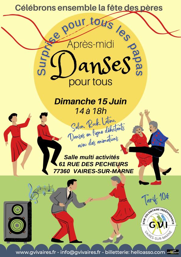sortie à VAIRES SUR MARNE, Seine et Marne. APRÈS-MIDI DANSANT FÊTE DES PÈRES Sortir à VAIRES SUR MARNE(Seine et Marne). VAIRES SUR MARNE.