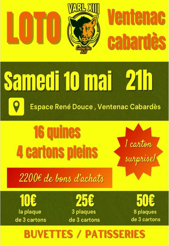 sortie à VENTENAC CABARDES, Aude. LOTO DES JOUEURS DU VARL XIII Sortir à VENTENAC CABARDES(Aude). VENTENAC CABARDES.