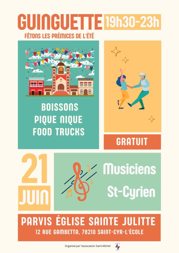 sortie à ST CYR L ECOLE, Yvelines. FÊTE DE LA MUSIQUE - GUINGUETTE Sortir à ST CYR L ECOLE(Yvelines). ST CYR L ECOLE.
