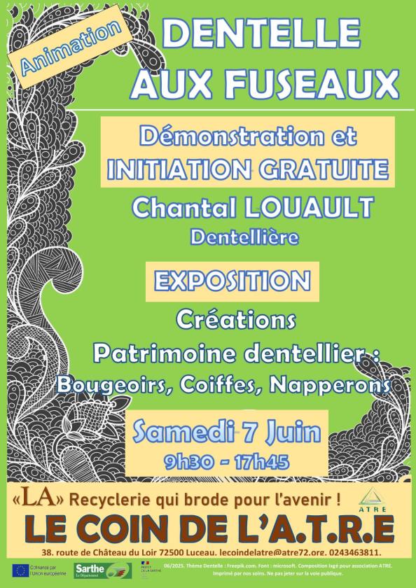 sortie à LUCEAU, Sarthe. DÉMONSTRATION INITIATION GRATUITE DENTELLE FUSEAUX Sortir à LUCEAU(Sarthe). LUCEAU.