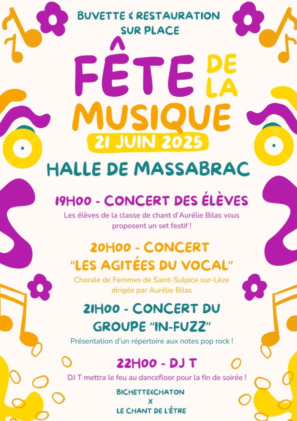 sortie à MASSABRAC, Haute Garonne. FÊTE DE LA MUSIQUE Sortir à MASSABRAC(Haute Garonne). MASSABRAC.