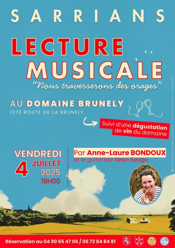 sortie à SARRIANS, Vaucluse. LECTURE MUSICALE PAR L’AUTRICE ANNE-LAURE BONDOUX Sortir à SARRIANS(Vaucluse). SARRIANS.