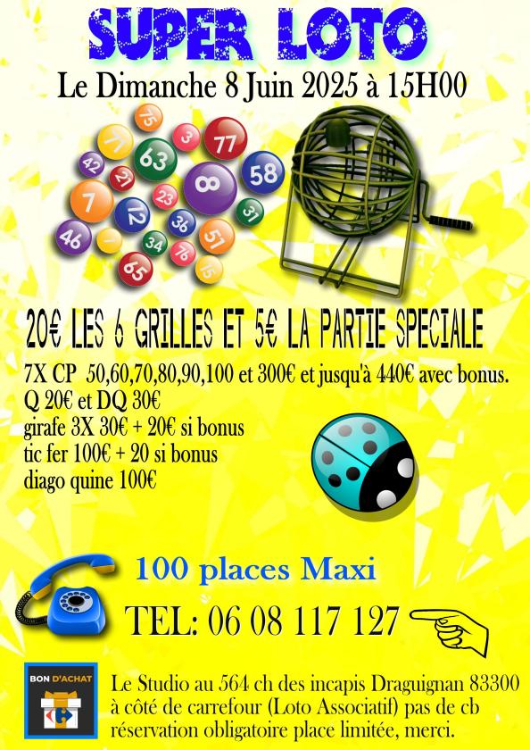 sortie à DRAGUIGNAN, Var. SUPER LOTO BINGO DRAGUIGNAN INCAPIS Sortir à DRAGUIGNAN(Var). DRAGUIGNAN.