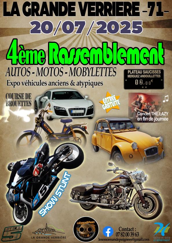 sortie à LA GRANDE VERRIERE, Saône et Loire. 4ÈME RASSEMBLEMENT AUTOS, MOTOS, MOBYLETTES Sortir à LA GRANDE VERRIERE(Saône et Loire). LA GRANDE VERRIERE.