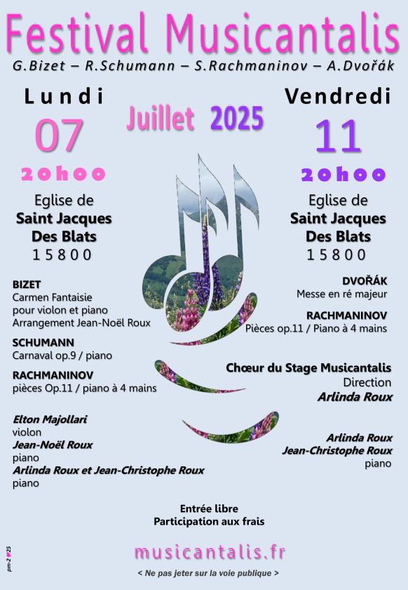 sortie à ST JACQUES DES BLATS, Cantal. FESTIVAL MUSICANTALIS 2025 SAINT JACQUES DES BLATS Sortir à ST JACQUES DES BLATS(Cantal). ST JACQUES DES BLATS.