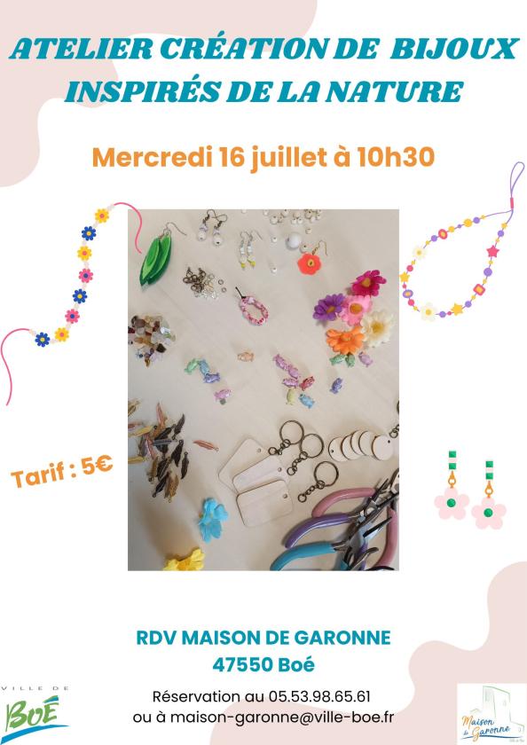 sortie à BOE, Lot et Garonne. ATELIER CRÉATION DE BIJOUX INSPIRÉS DE LA NATURE Sortir à BOE(Lot et Garonne). BOE.