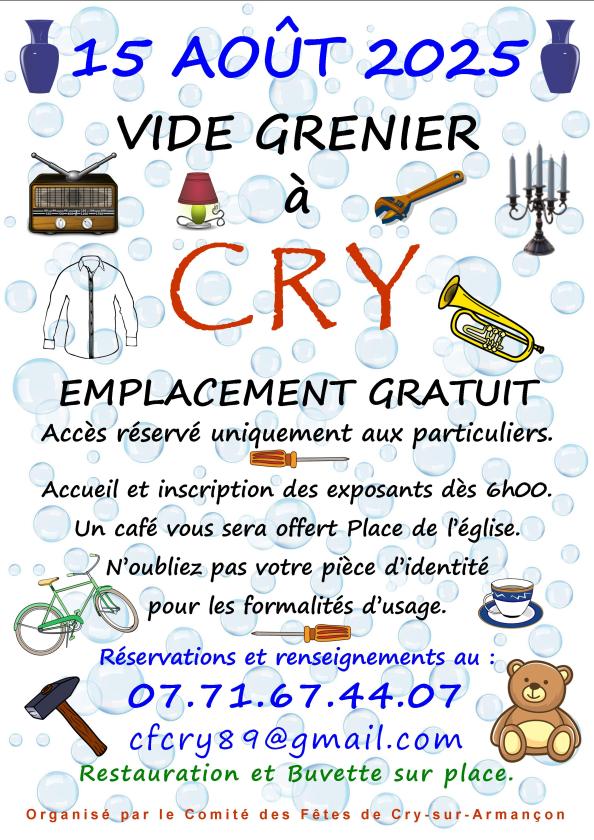 sortie à CRY, Yonne. VIDE GRENIER Sortir à CRY(Yonne). CRY.