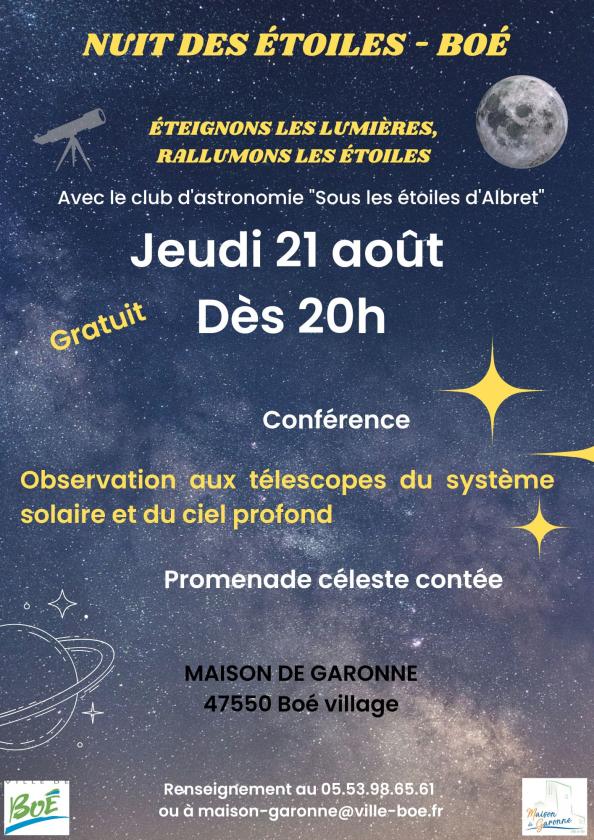 sortie à BOE, Lot et Garonne. ÉTEIGNONS LES LUMIÈRES ET RALLUMONS LES ÉTOILES ! Sortir à BOE(Lot et Garonne). BOE.