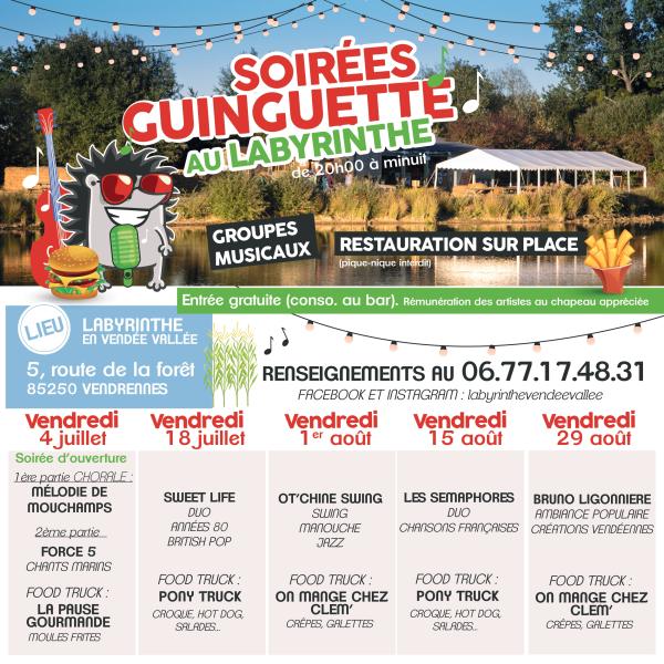 sortie à VENDRENNES, Vendée. SOIRÉE GUINGUETTE AU LABYRINTHE DE VENDRENNES Sortir à VENDRENNES(Vendée). VENDRENNES.
