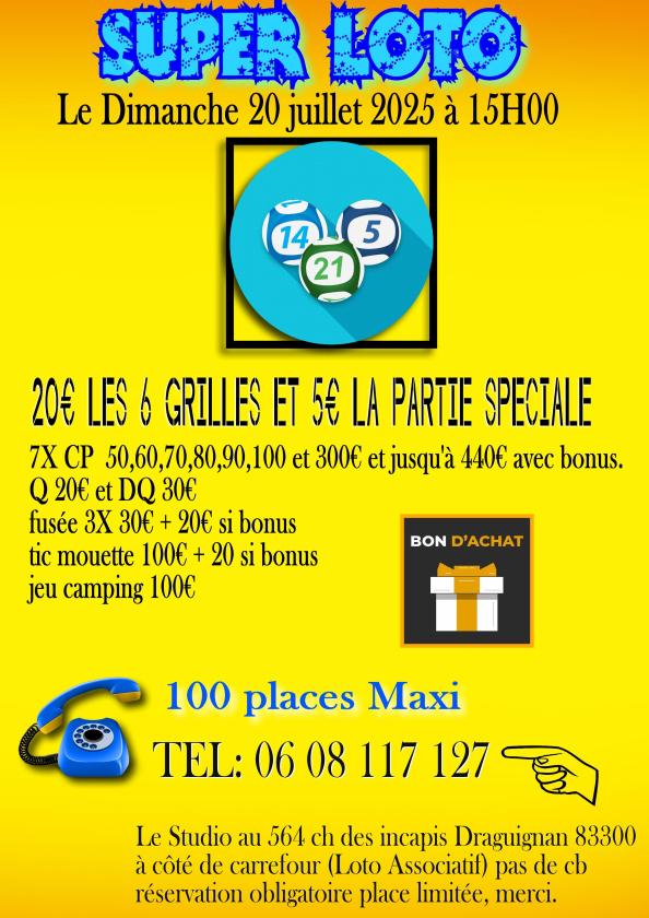 sortie à DRAGUIGNAN, Var. SUPER LOTO BINGO DRAGUIGNAN INCAPIS Sortir à DRAGUIGNAN(Var). DRAGUIGNAN.