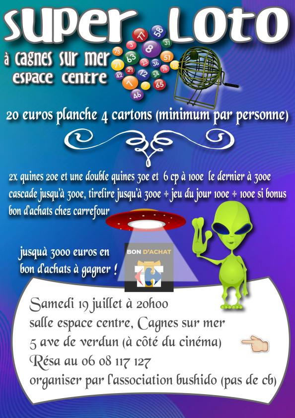 sortie à CAGNES SUR MER, Alpes Maritimes. SUPER LOTO À L'ESPACE CENTRE À CAGNES SUR MER Sortir à CAGNES SUR MER(Alpes Maritimes). CAGNES SUR MER.
