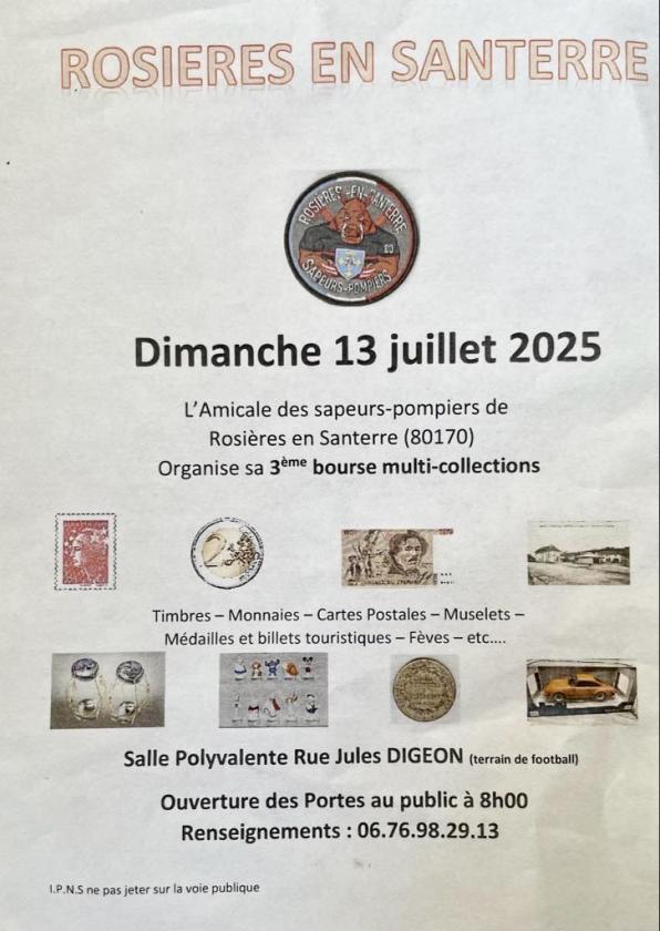 sortie à ROSIERES EN SANTERRE, Somme. 3ÈME BOURSE MULTI-COLLECTIONS Sortir à ROSIERES EN SANTERRE(Somme). ROSIERES EN SANTERRE.