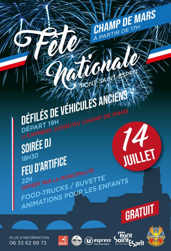 sortie à PONT ST ESPRIT, Gard. SOIRÉE FÊTE NATIONALE Sortir à PONT ST ESPRIT(Gard). PONT ST ESPRIT.