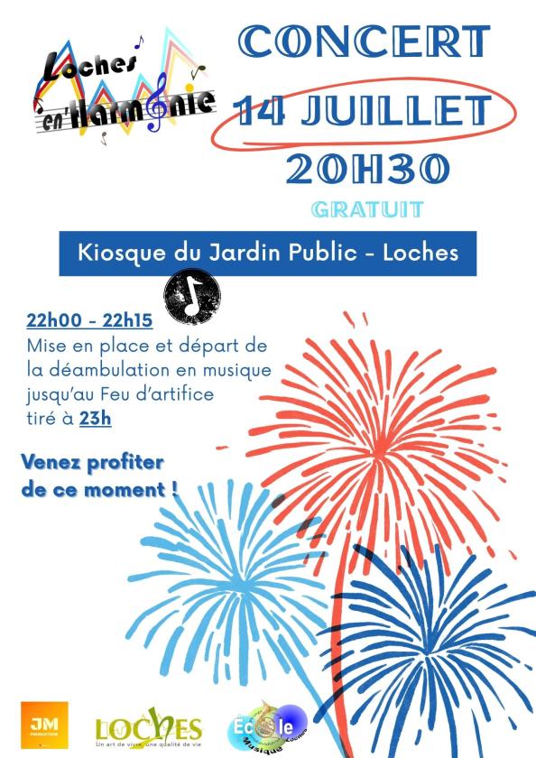 sortie à LOCHES, Indre et Loire. CONCERT DU 14 JUILLET AU KIOSQUE DU JARDIN PUBLIC Sortir à LOCHES(Indre et Loire). LOCHES.