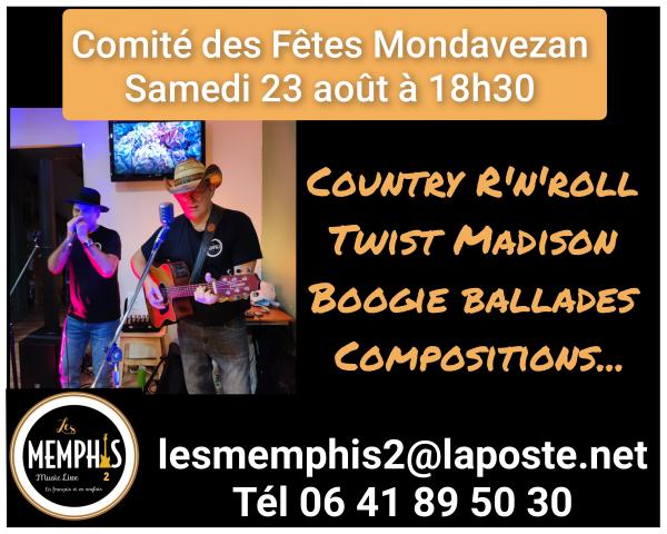 sortie à MONDAVEZAN, Haute Garonne. LES MEMPHIS 2 GUITARE VOIX HARMONICA EN LIVE Sortir à MONDAVEZAN(Haute Garonne). MONDAVEZAN.