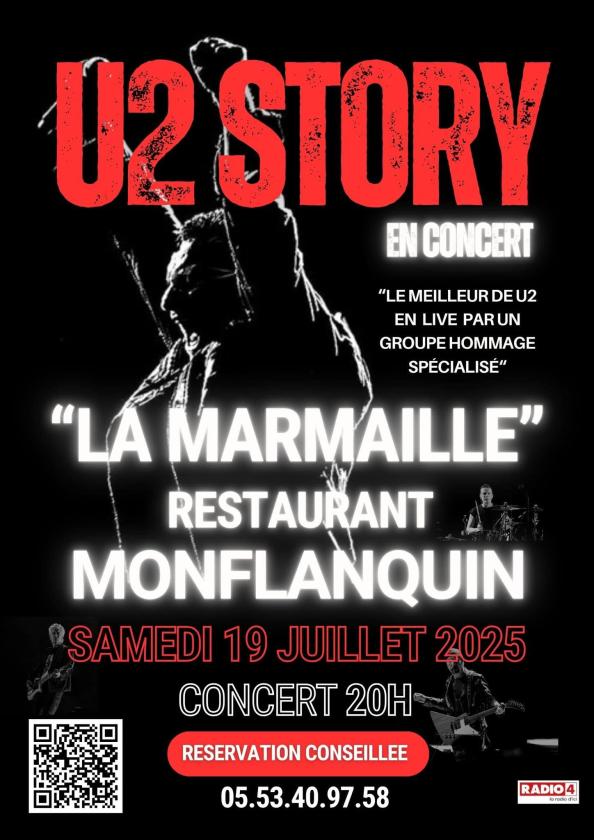 sortie à MONFLANQUIN, Lot et Garonne. CONCERT REPAS AVEC "U2 STORY" Sortir à MONFLANQUIN(Lot et Garonne). MONFLANQUIN.