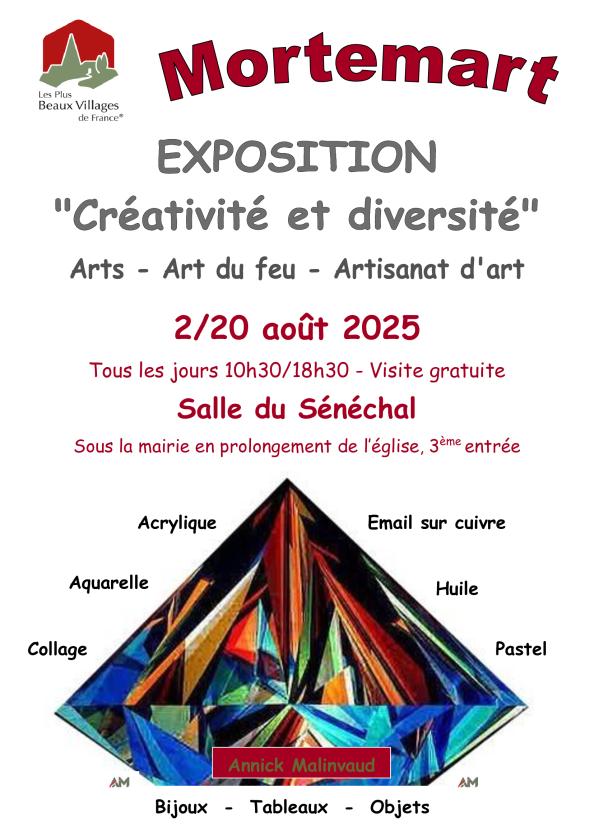 sortie à MORTEMART, Haute Vienne. EXPOSITION "CRÉATIVITÉ ET DIVERSITÉ" Sortir à MORTEMART(Haute Vienne). MORTEMART.