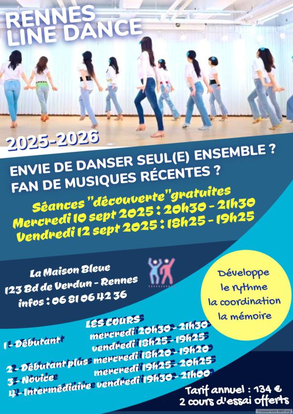 sortie à RENNES, Ille et Vilaine. SÉANCE D'INITIATION GRATUITE À LA LINE DANCE Sortir à RENNES(Ille et Vilaine). RENNES.