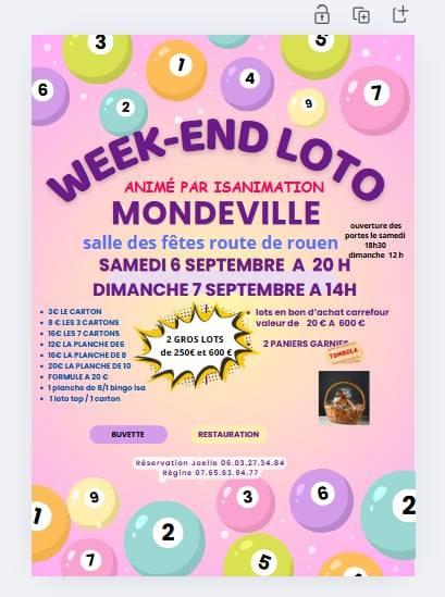 sortie à MONDEVILLE, Calvados. LOTO ORGANISÉ PAR ISABELLE - ISANIMATION Sortir à MONDEVILLE(Calvados). MONDEVILLE.