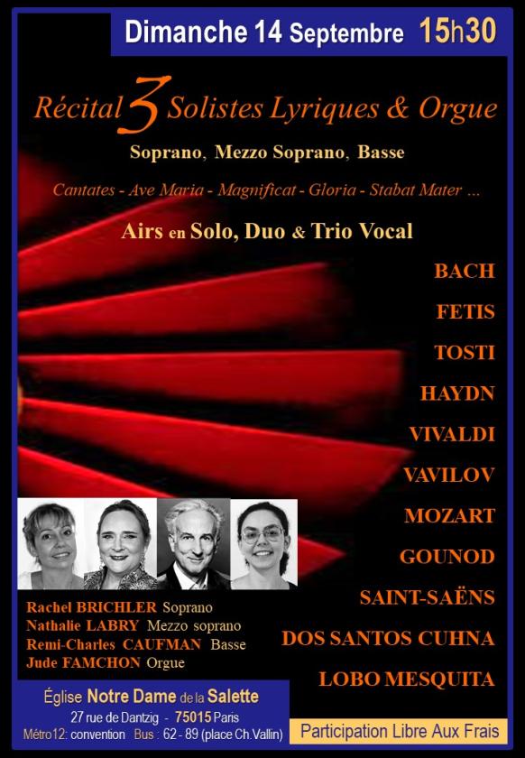 sortie à PARIS 15, Paris. RÉCITAL DE 3 SOLISTES LYRIQUES & ORGUE Sortir à PARIS 15(Paris). PARIS 15.