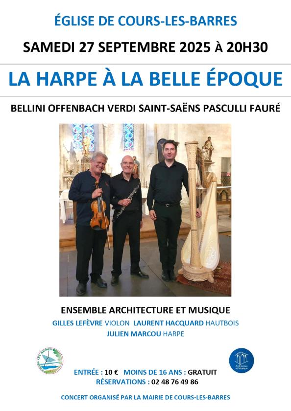 sortie à COURS LES BARRES, Cher. CONCERT INSTRUMENTAL Sortir à COURS LES BARRES(Cher). COURS LES BARRES.