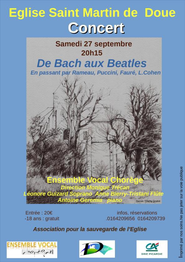 sortie à DOUE, Seine et Marne. CONCERT DE BACH AUX BEATLES Sortir à DOUE(Seine et Marne). DOUE.