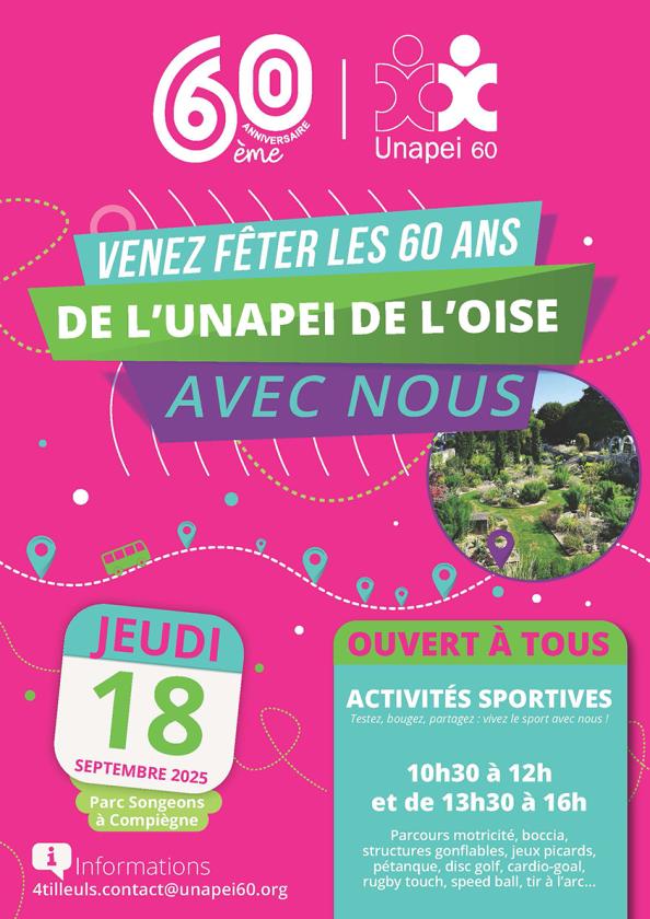 sortie à COMPIEGNE, Oise. 60 ANS DE L'UNAPEI DE L'OISE - JOURNÉE SPORTIVE Sortir à COMPIEGNE(Oise). COMPIEGNE.