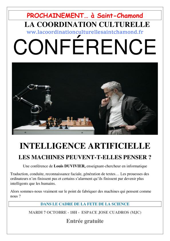sortie à ST CHAMOND, Loire. INTELLIGENCE ARTIFICIELLE, LES MACHINES PEUVENT-EL Sortir à ST CHAMOND(Loire). ST CHAMOND.