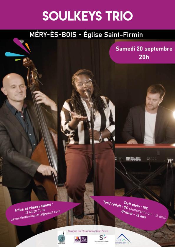sortie à MERY ES BOIS, Cher. CONCERT SOULKEYS TRIO (SOUL, GROVE, GOSPEL, ...) Sortir à MERY ES BOIS(Cher). MERY ES BOIS.