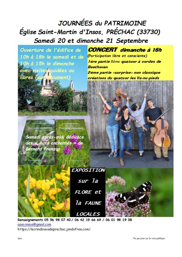 sortie à PRECHAC, Gironde. JOURNÉES DU PATRIMOINE- CONCERT Sortir à PRECHAC(Gironde). PRECHAC.