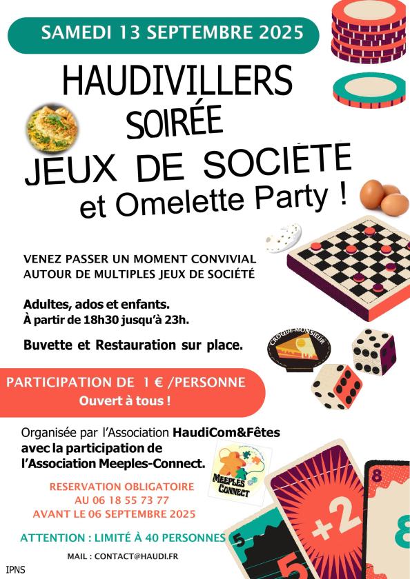 sortie à HAUDIVILLERS, Oise. SOIRÉE JEUX DE SOCIÉTÉ ET OMELETTE PARTY Sortir à HAUDIVILLERS(Oise). HAUDIVILLERS.