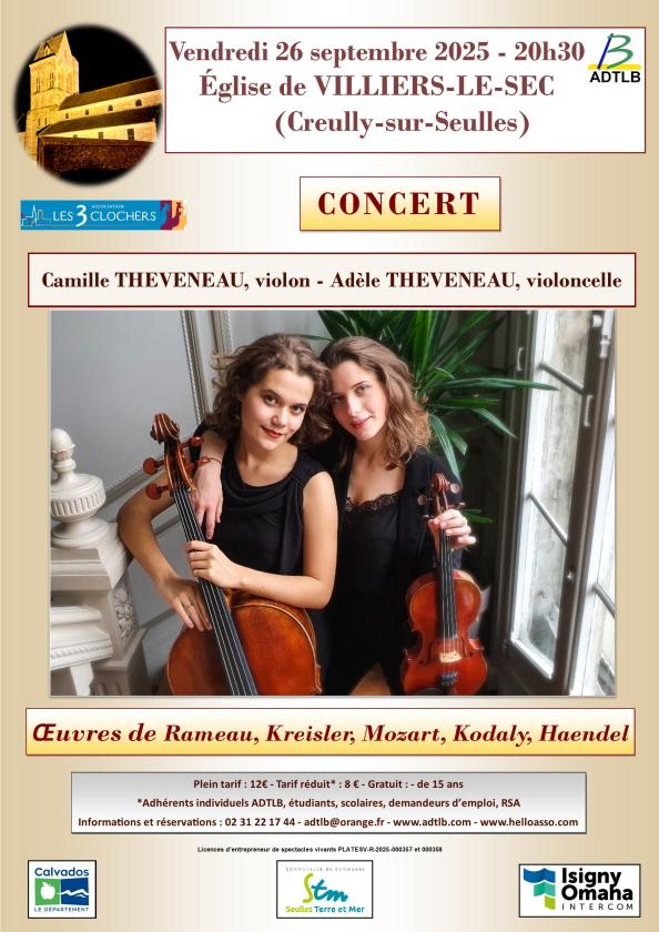 sortie à VILLIERS LE SEC, Calvados. CONCERT DE CAMILLE ET ADÈLE THEVENEAU Sortir à VILLIERS LE SEC(Calvados). VILLIERS LE SEC.