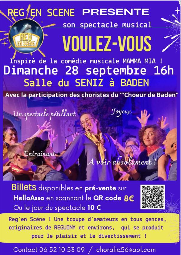 sortie à BADEN, Morbihan. SPECTACLE MUSICAL « VOULEZ-VOUS « Sortir à BADEN(Morbihan). BADEN.