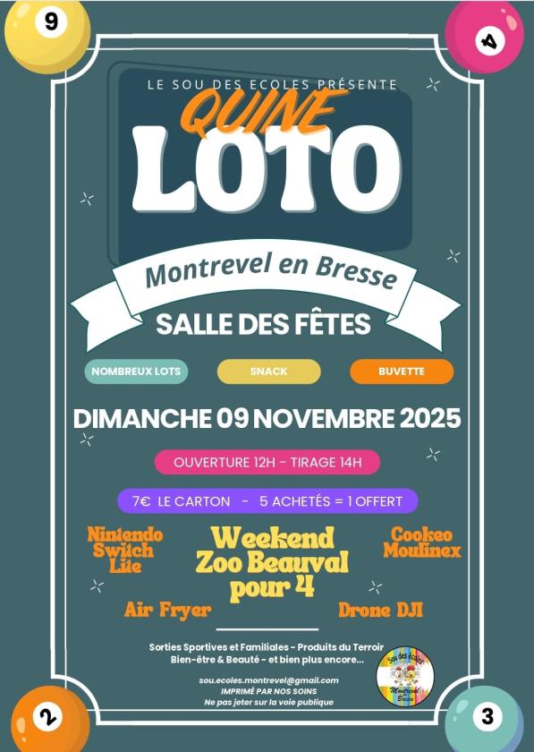 sortie à MONTREVEL EN BRESSE, Ain. QUINE LOTO DU SOU DES ÉCOLES DE MONTREVEL Sortir à MONTREVEL EN BRESSE(Ain). MONTREVEL EN BRESSE.