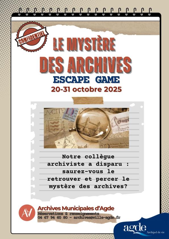 sortie à AGDE, Hérault. ESCAPE GAME 'LE MYSTÈRE DES ARCHIVES" Sortir à AGDE(Hérault). AGDE.