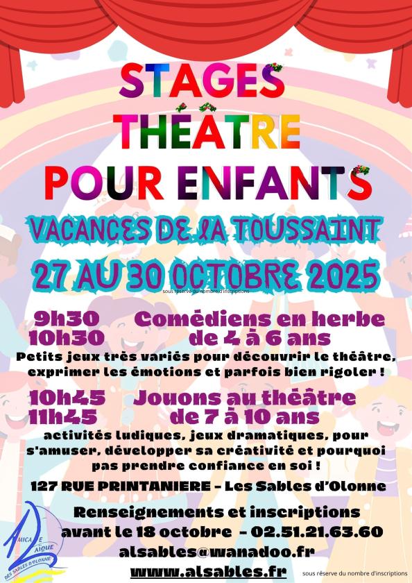 sortie à LES SABLES D OLONNE, Vendée. STAGE THEATRE POUR ENFANTS Sortir à LES SABLES D OLONNE(Vendée). LES SABLES D OLONNE.