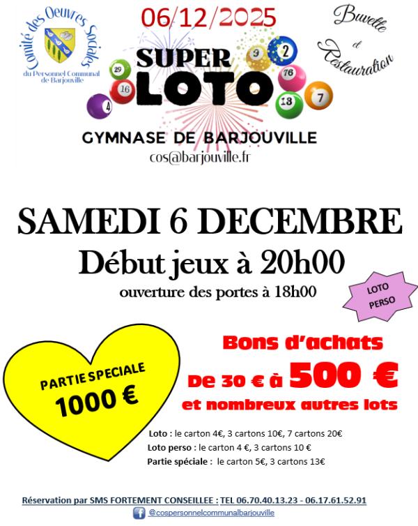 sortie à BARJOUVILLE, Eure et Loir. SUPER LOTO COS BARJOUVILLE Sortir à BARJOUVILLE(Eure et Loir). BARJOUVILLE.