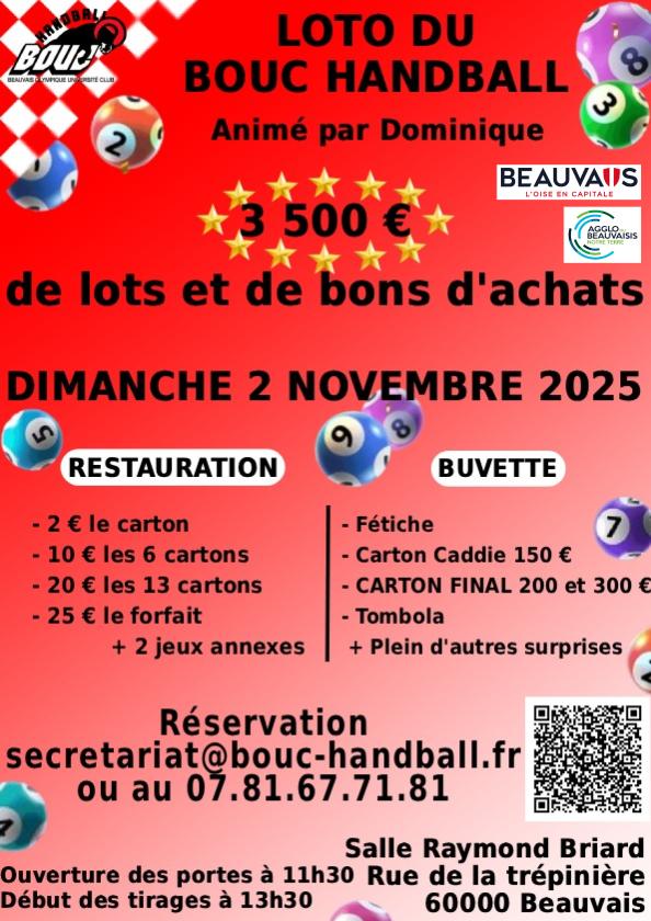 sortie à BEAUVAIS, Oise. LOTO DU BOUC HANDBALL Sortir à BEAUVAIS(Oise). BEAUVAIS.