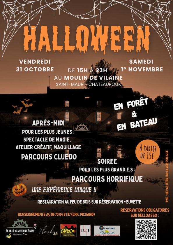 sortie à CHATEAUROUX, Indre. HALLOWEEN AU MOULIN DE VILAINE Sortir à CHATEAUROUX(Indre). CHATEAUROUX.