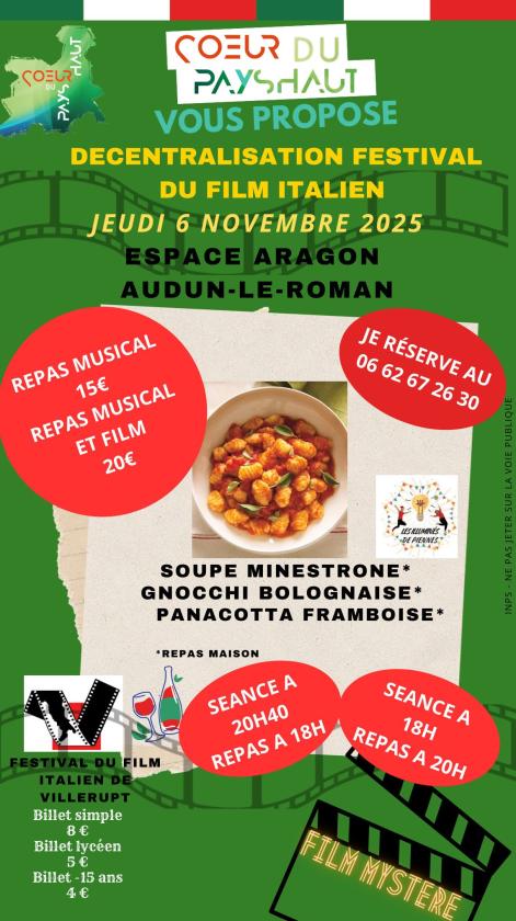 sortie à AUDUN LE ROMAN, Meurthe et Moselle. SÉANCE DÉCENTRALISÉE DU FESTIVAL DU FILM ITALIEN  Sortir à AUDUN LE ROMAN(Meurthe et Moselle). AUDUN LE ROMAN.