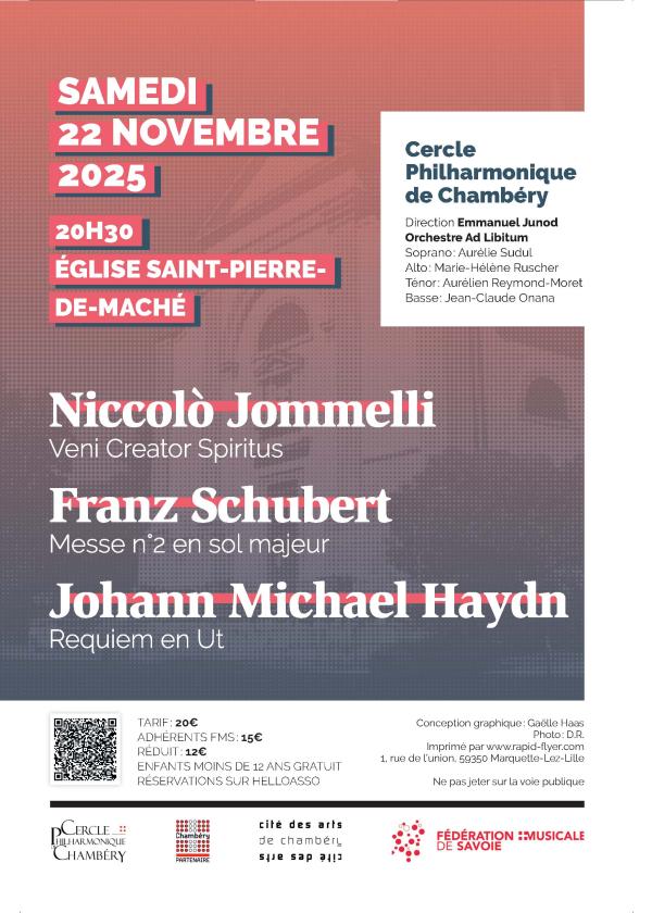 sortie à CHAMBERY, Savoie. CONCERT  JOMMELLI, SCHUBERT, HAYDN Sortir à CHAMBERY(Savoie). CHAMBERY.