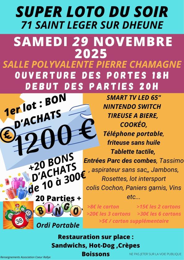 sortie à ST LEGER SUR DHEUNE, Saône et Loire. SUPER LOTO DU SOIR Sortir à ST LEGER SUR DHEUNE(Saône et Loire). ST LEGER SUR DHEUNE.