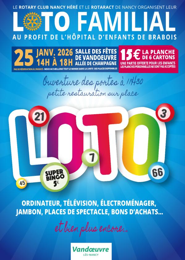 sortie à VANDOEUVRE LES NANCY, Meurthe et Moselle. LOTO CARITATIF AU PROFIT DE L’HÔPITAL D’ENFANTS DE Sortir à VANDOEUVRE LES NANCY(Meurthe et Moselle). VANDOEUVRE LES NANCY.