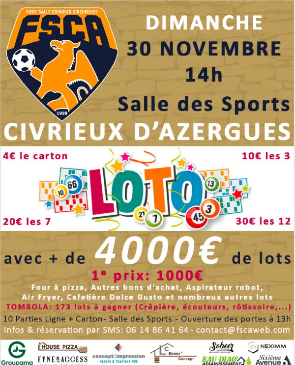 sortie à CIVRIEUX D AZERGUES, Rhône. SUPER LOTO DU FSCA Sortir à CIVRIEUX D AZERGUES(Rhône). CIVRIEUX D AZERGUES.