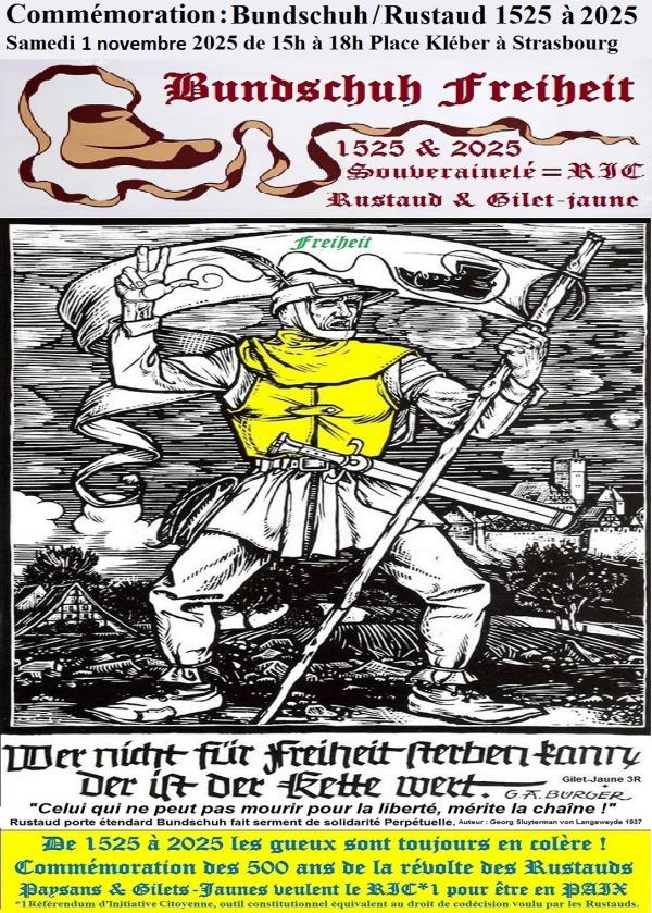 sortie à STRASBOURG, Bas Rhin. COMMÉMORATION : BUNDSCHUH, AÏEUX DES GUEUX. Sortir à STRASBOURG(Bas Rhin). STRASBOURG.