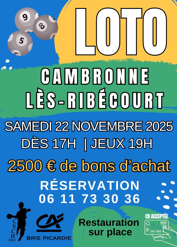 sortie à CAMBRONNE LES RIBECOURT, Oise. SUPER LOTO SPÉCIAL BONS D'ACHAT Sortir à CAMBRONNE LES RIBECOURT(Oise). CAMBRONNE LES RIBECOURT.