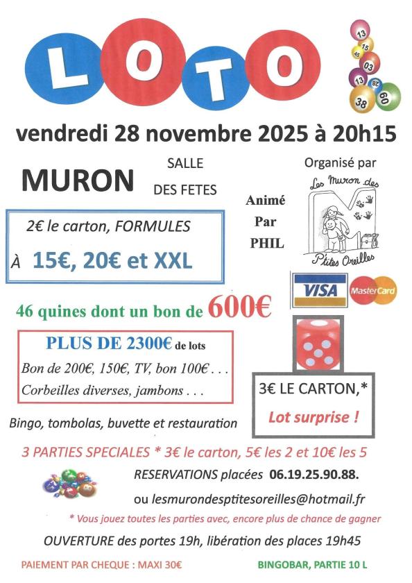 sortie à MURON, Charente Maritime. LOTO Sortir à MURON(Charente Maritime). MURON.