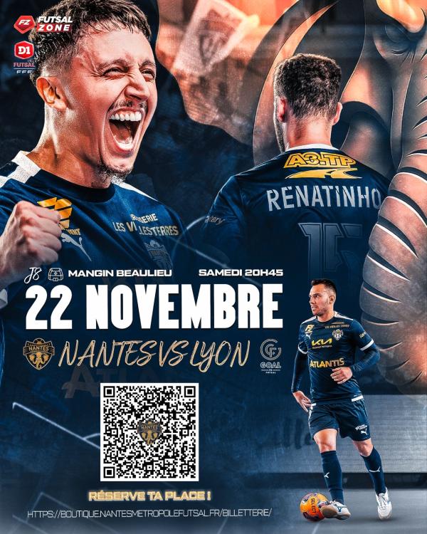 sortie à NANTES, Loire Atlantique. MATCH FUTSAL NANTES VS LYON -  22 NOVEMBRE 2025 Sortir à NANTES(Loire Atlantique). NANTES.