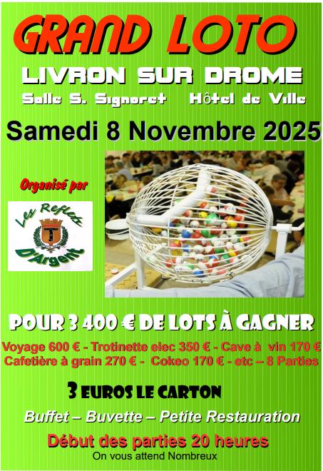 sortie à LIVRON SUR DROME, Drôme. GRAND LOTO Sortir à LIVRON SUR DROME(Drôme). LIVRON SUR DROME.