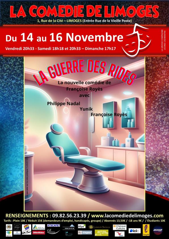 sortie à LIMOGES, Haute Vienne. LA GUERRE DES RIDES À LA COMÉDIE DE LIMOGES Sortir à LIMOGES(Haute Vienne). LIMOGES.